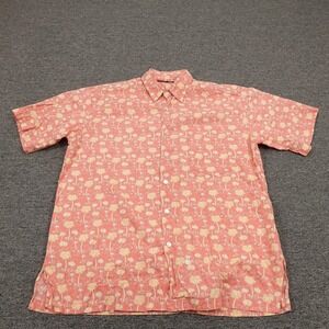 Tori Richard Shirt Mens Medium Coral Hawaiian Aloha Palm Tree Cotton Lawn USA